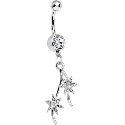 Crystalline Gem Pair of Pinwheel Posies Flower Dangle Belly Ring