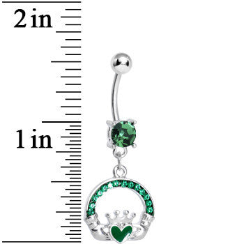 Emerald Green Gem Green Heart Irish Claddagh Dangle Belly Ring