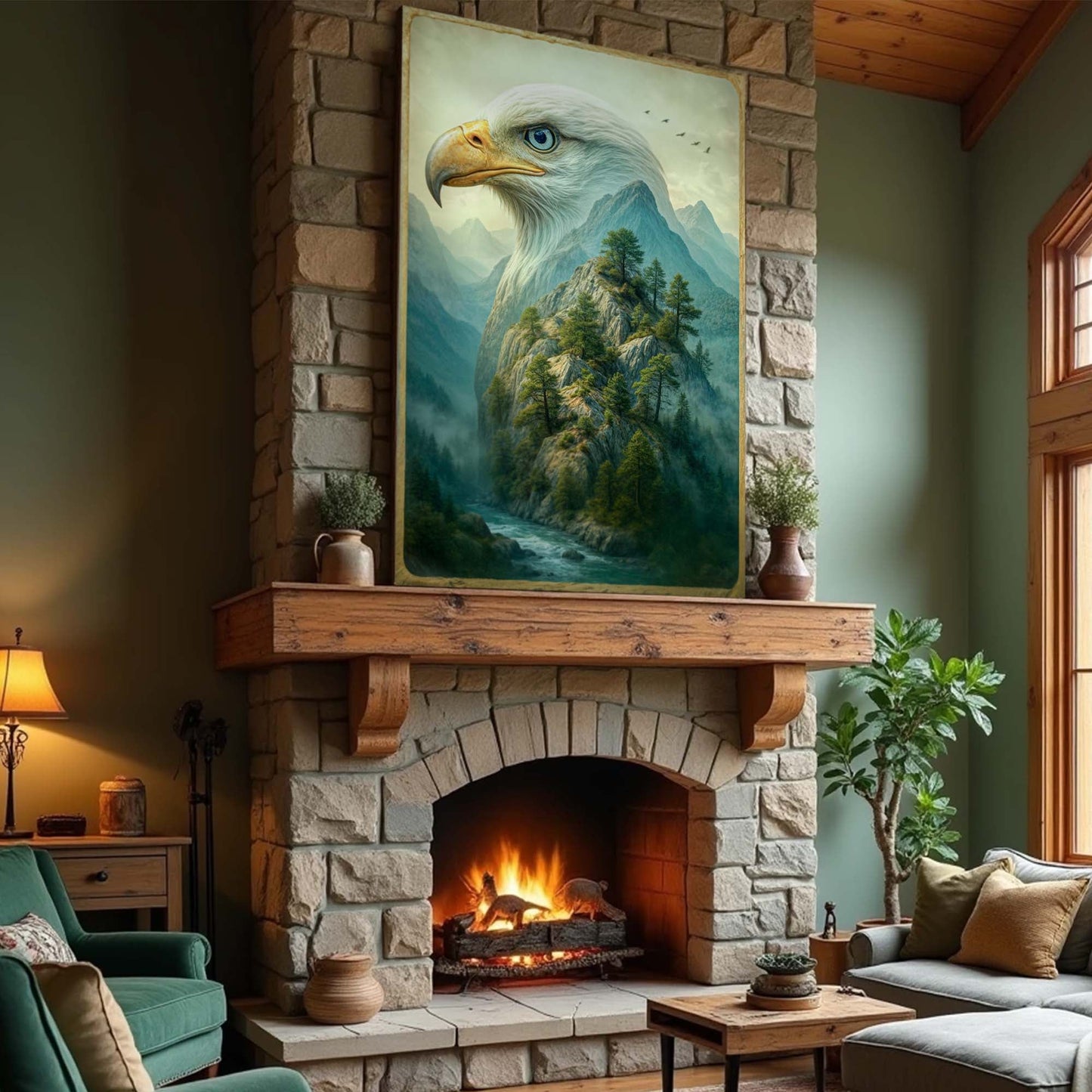 Eagle Over The Canyon Double Exposure Wall Art