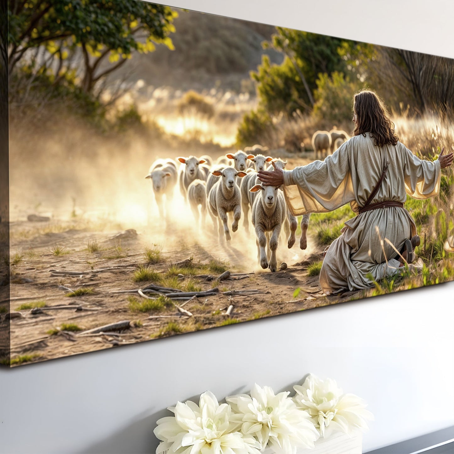 Jesus Protects The Lamb From Wolves Faith Wall Art VIII