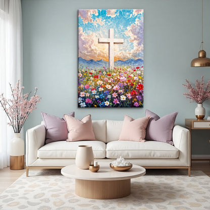 Cross Floral Field Faith Wall Art II