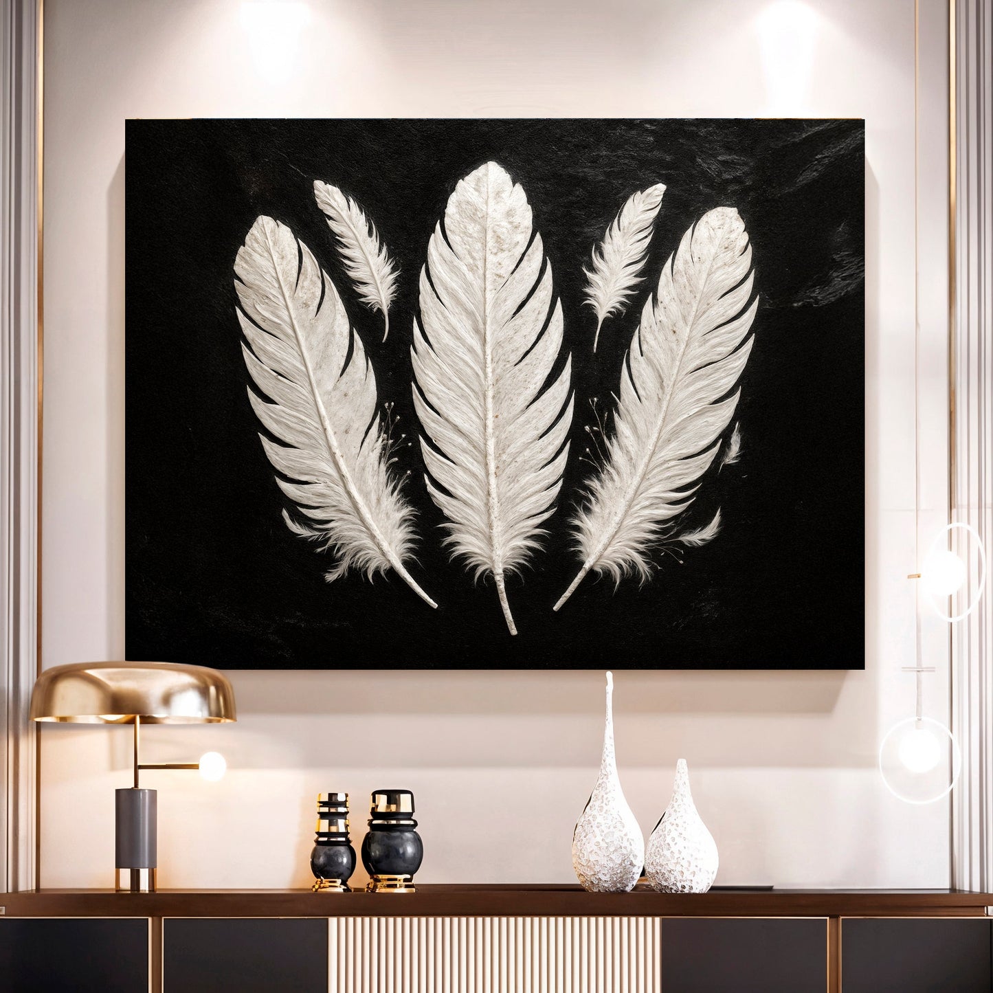 Minimalist Monochrome Feather Wall Art