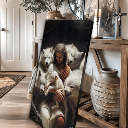 Jesus Protects The Lamb From Wolves Faith Wall Art