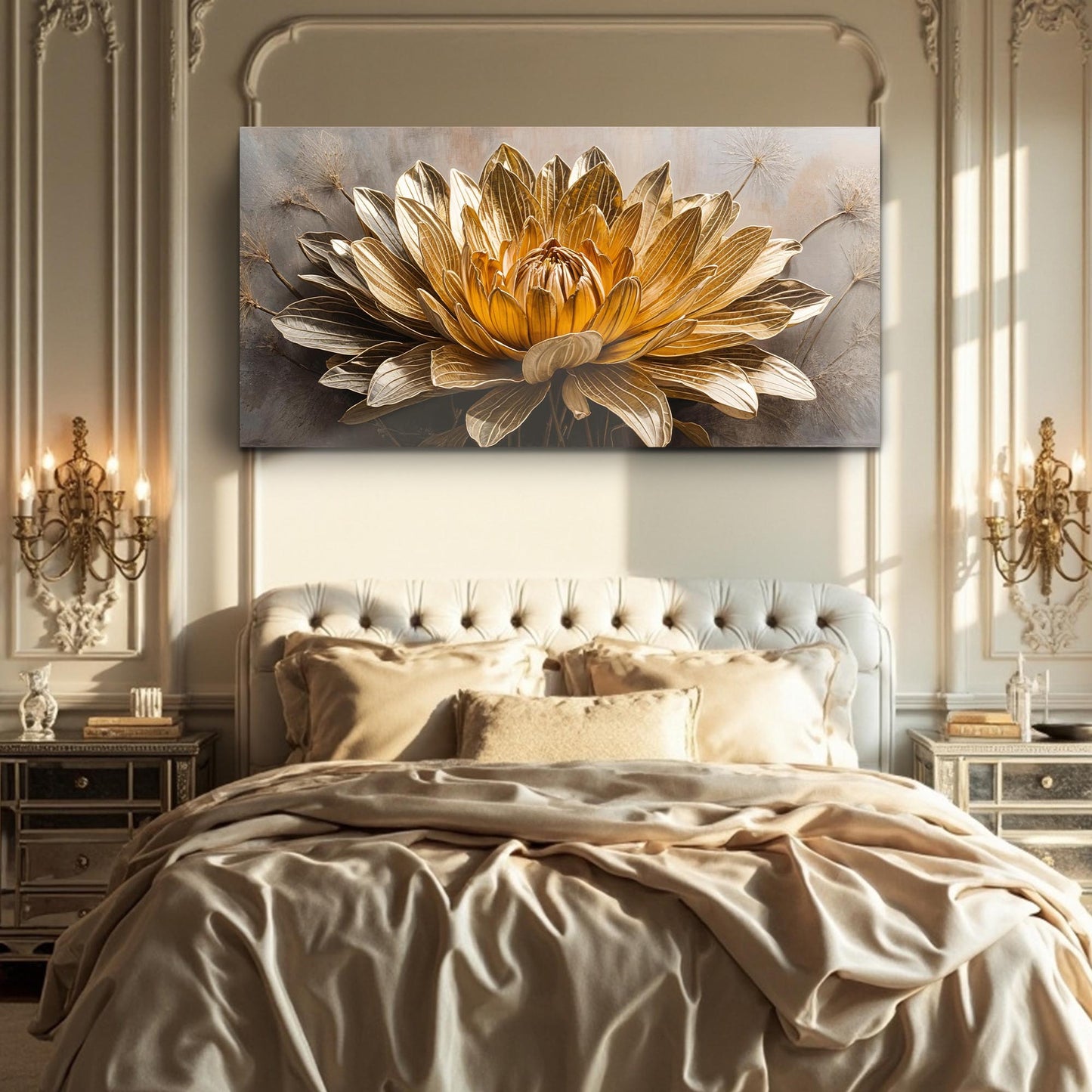 Golden Dandelion Minimalist Abstract Wall Art VII