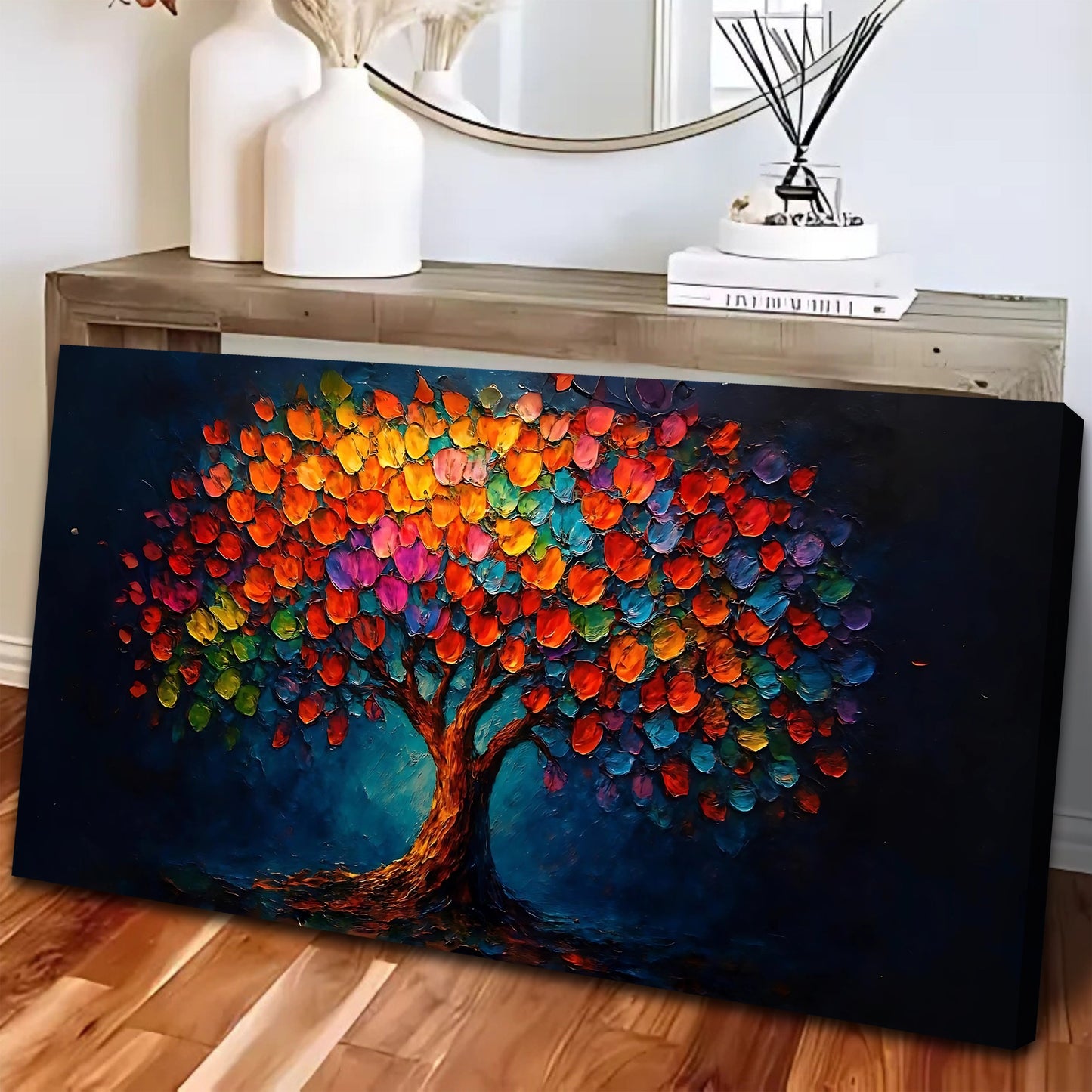 Rainbow Bloom Impasto Wall Art