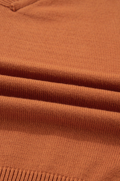 Colorblock Raw Edge Bubble Sleeve V-Neck Sweater