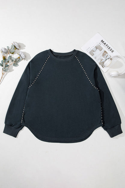 Plus Size Solid Ribbed Edge Studded Mineral Wash Top