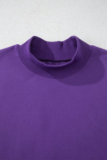Solid Oversized Mock Neck Sweatshirt Top