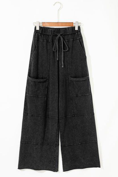 Mineral Wash Reverse Seam Drawstring Elastic Waist Pants