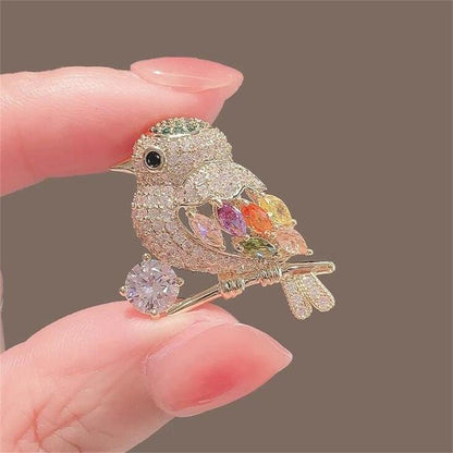 Full Diamond Animal Magpie Bird Brooch