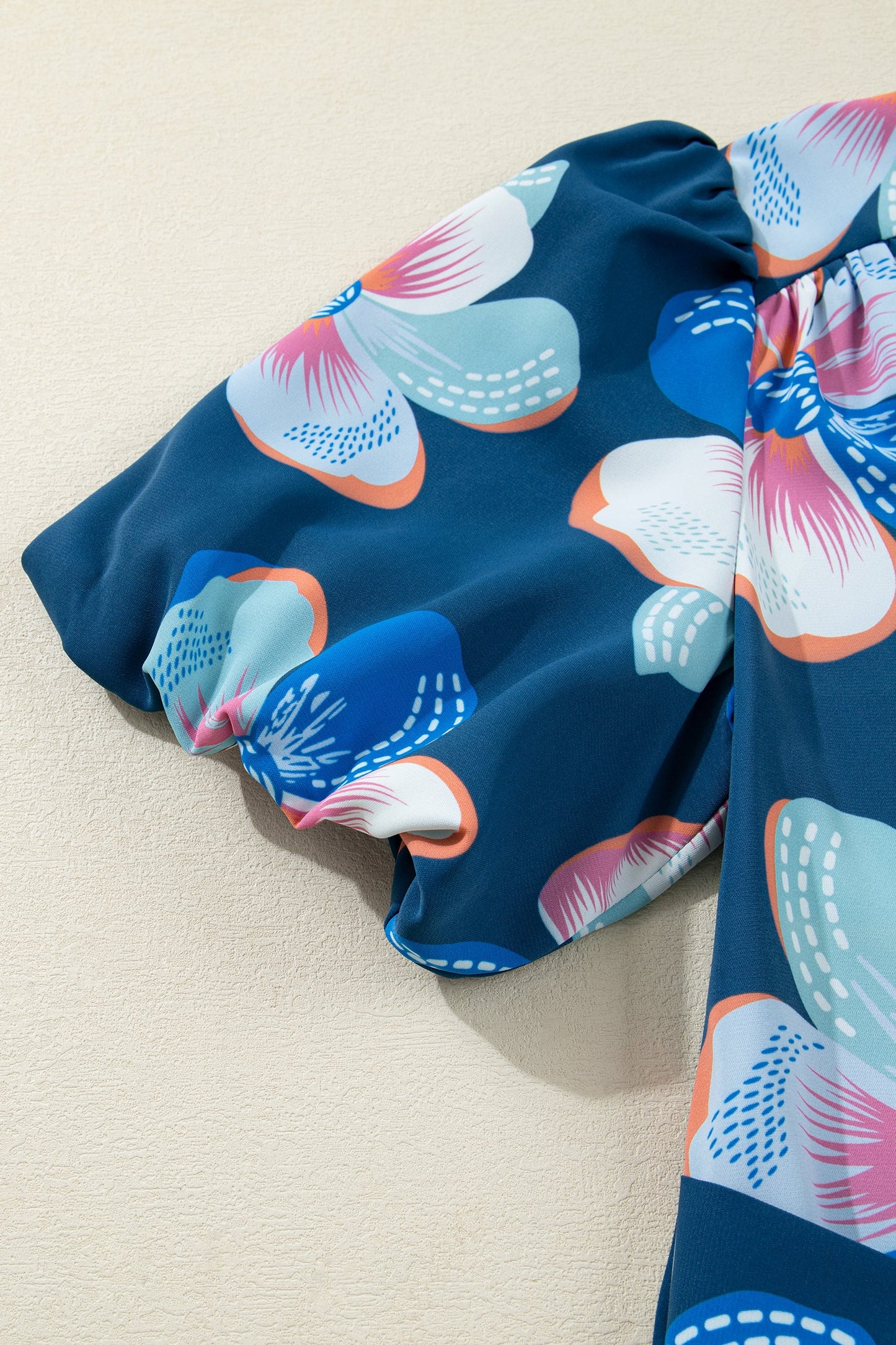 Floral Short Puff Sleeve Ruffle Belted Dress