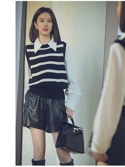 Fashion Loose Straight Leather Shorts Women