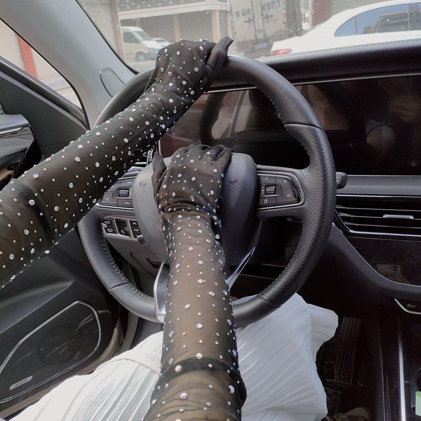 Cosplay Rhinestone Lace Mesh Gloves