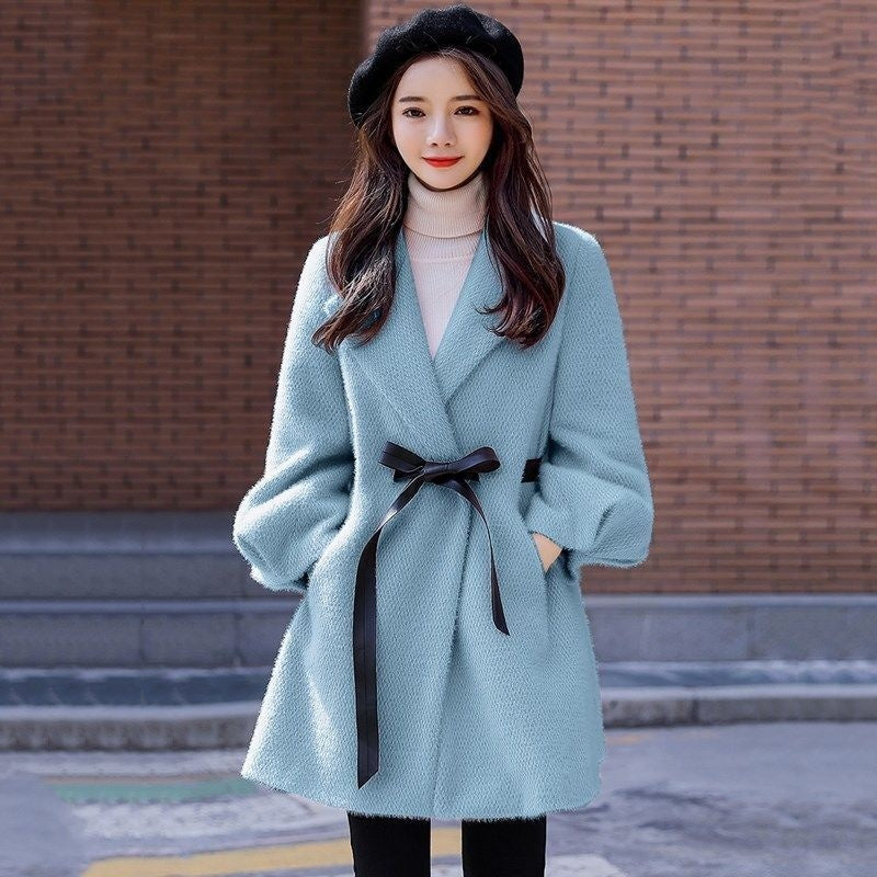 Korean Style Loose Thick Temperament Small Size Woolen Coat