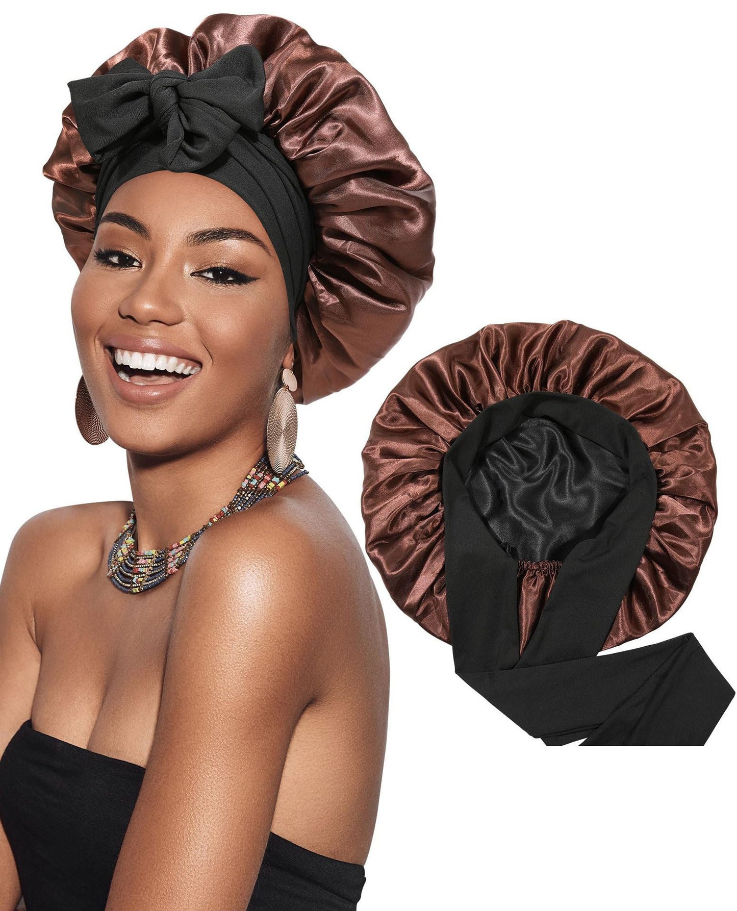 Double-layer Satin Bow Wide-brimmed Hat
