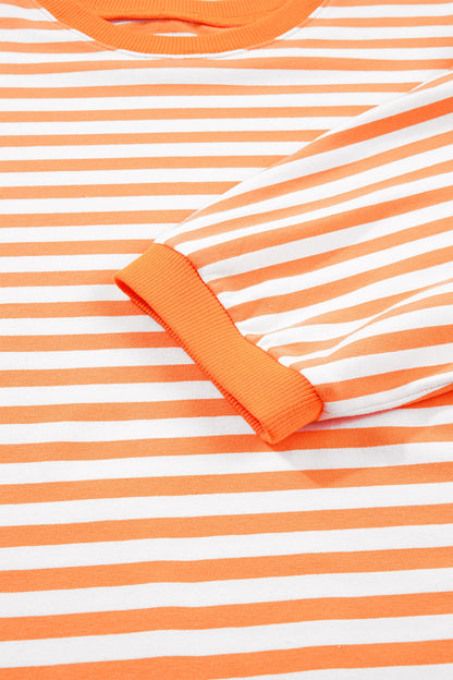 Stripe 3/4 Sleeve Exposed Seam Pullover Top