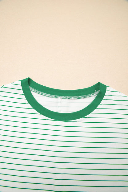 Stripe Ruffle Sleeve Crewneck T-Shirt Mini Dress