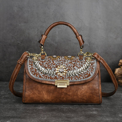 Hand-Studded Retro Shoulder Handbag