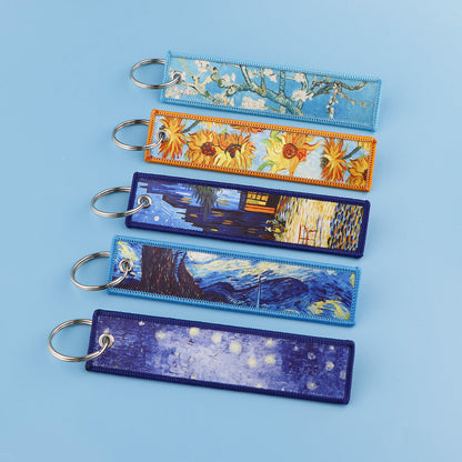 Cartoon Woven Label Keychain Hanging Rope