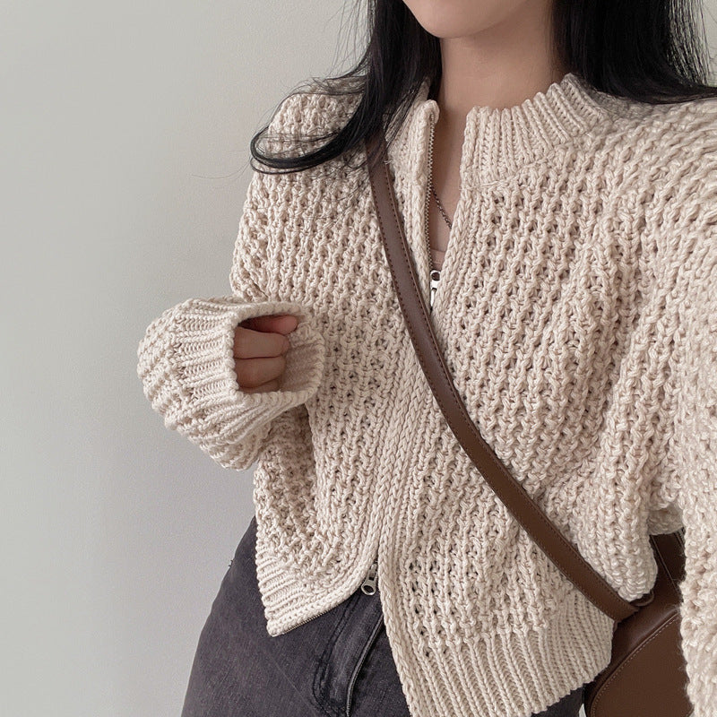 Fashion Vintage Zipper Sweater Coat For Women