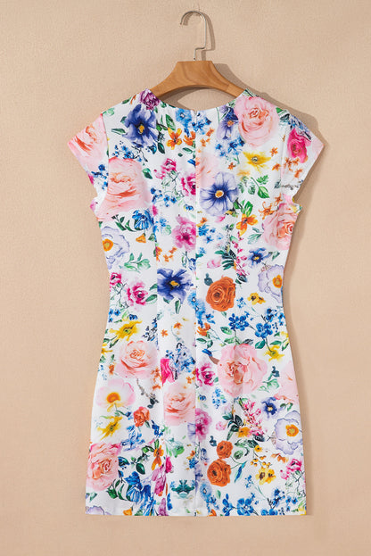Floral Vibrant Cap Sleeve Mini Dress