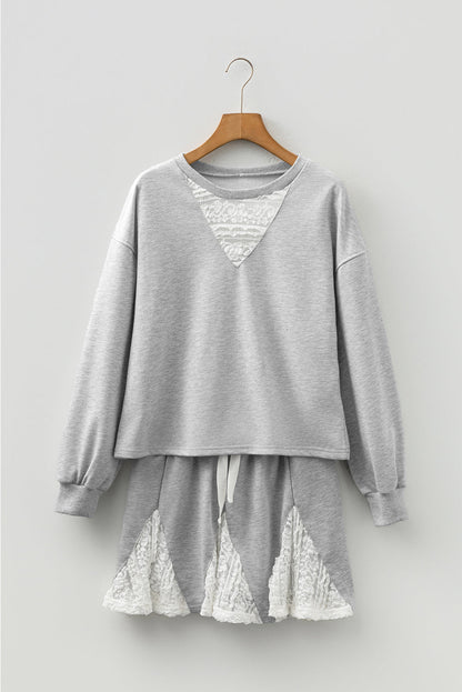 Lace Patchwork Pullover and  Drawstring Skort Set