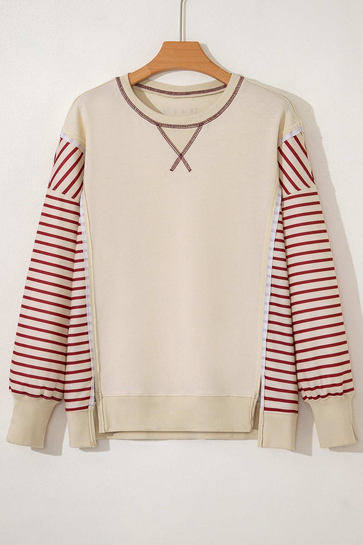 Stripe Sleeve Patchwork Casual Knit Top