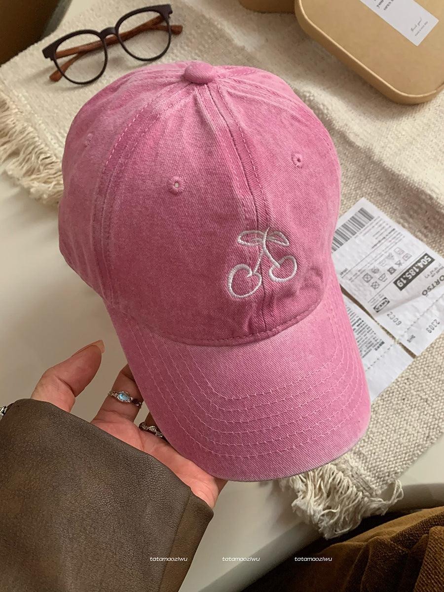 Cherry Embroidered Wide Brim Baseball Cap