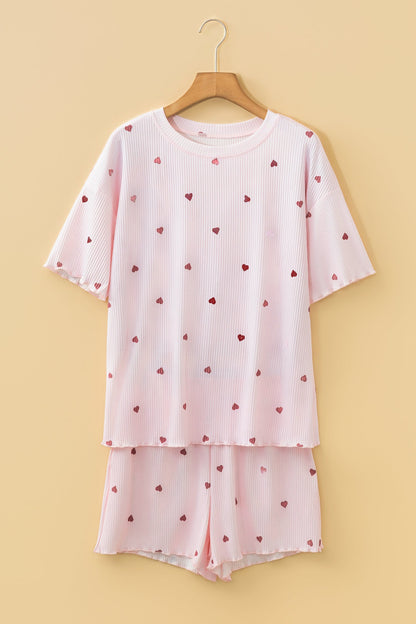 Heart-Shaped Ribbed Knit Lounge Short Set