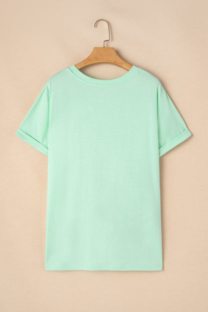 Plus Size Round Neck Roll Sleeve T-shirt