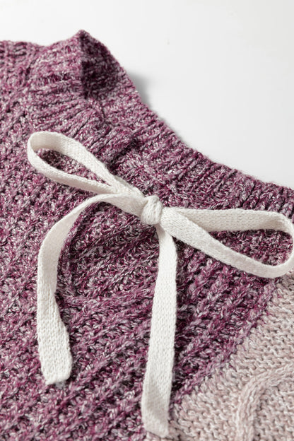 Colorblock Cable Knit Patchwork Tied Back Sweater