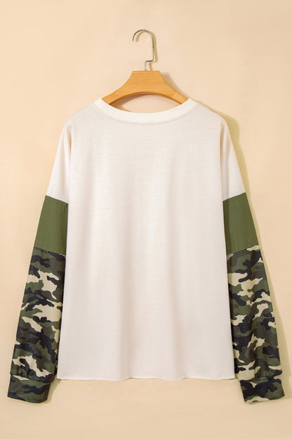 Plus Size Camo Patchwork Raw Hem Sweatshirt