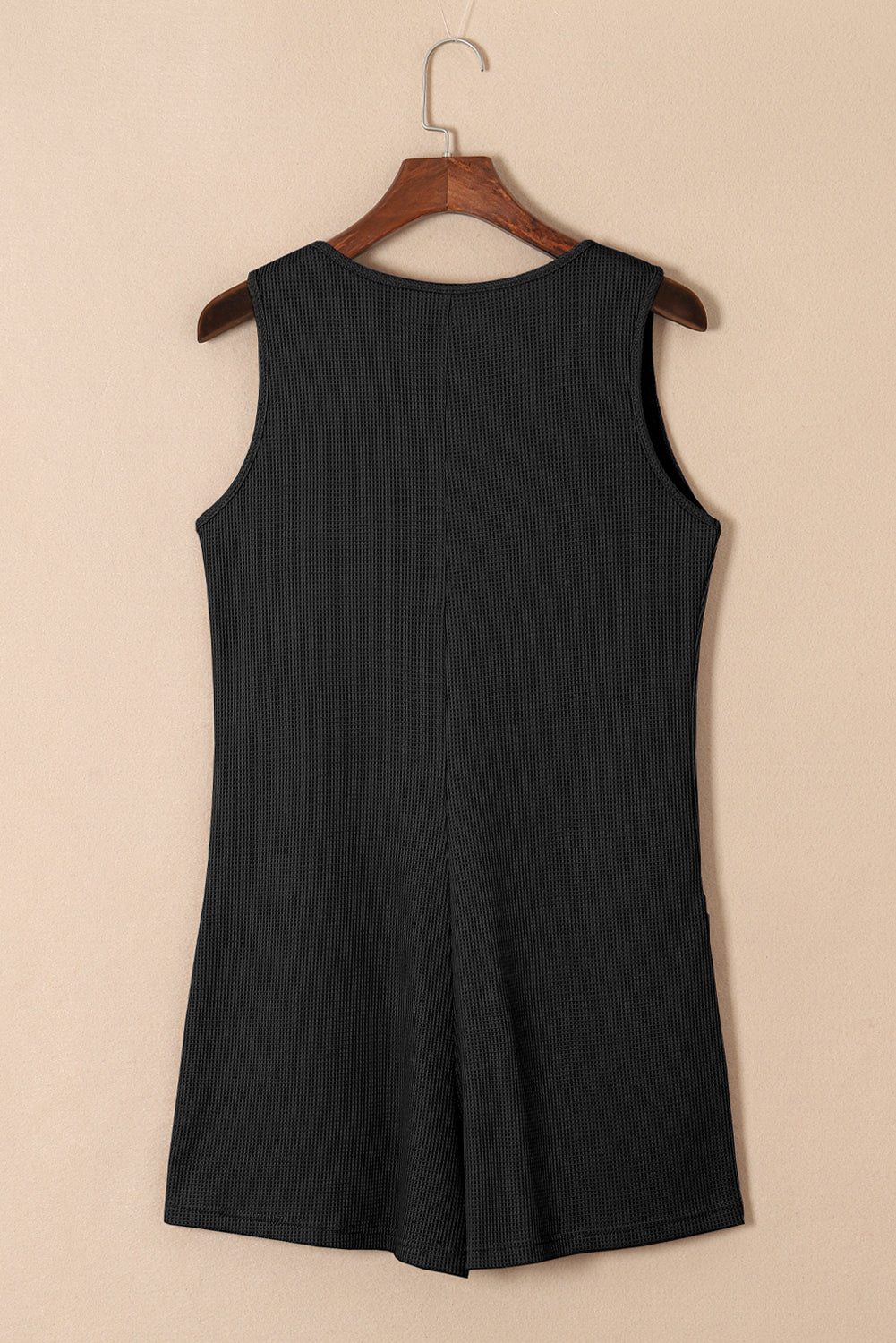Waffle Sleeveless U-Neck Buttons Romper With Pockets