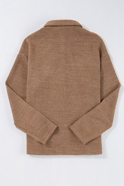 Solid Corduroy Button-Up Long Sleeve Jacket