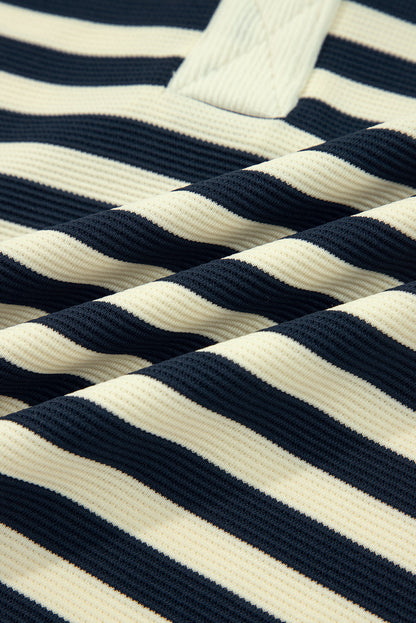 Stripe Collared V-Neck Long Sleeve Top
