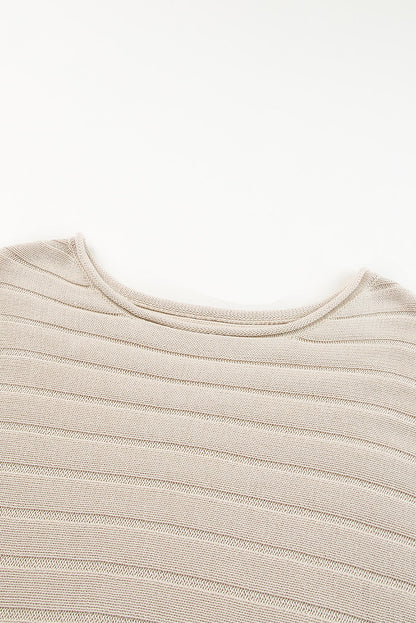 Ribbed Knit Reverse Seam 3/4 Sleeve Sweater