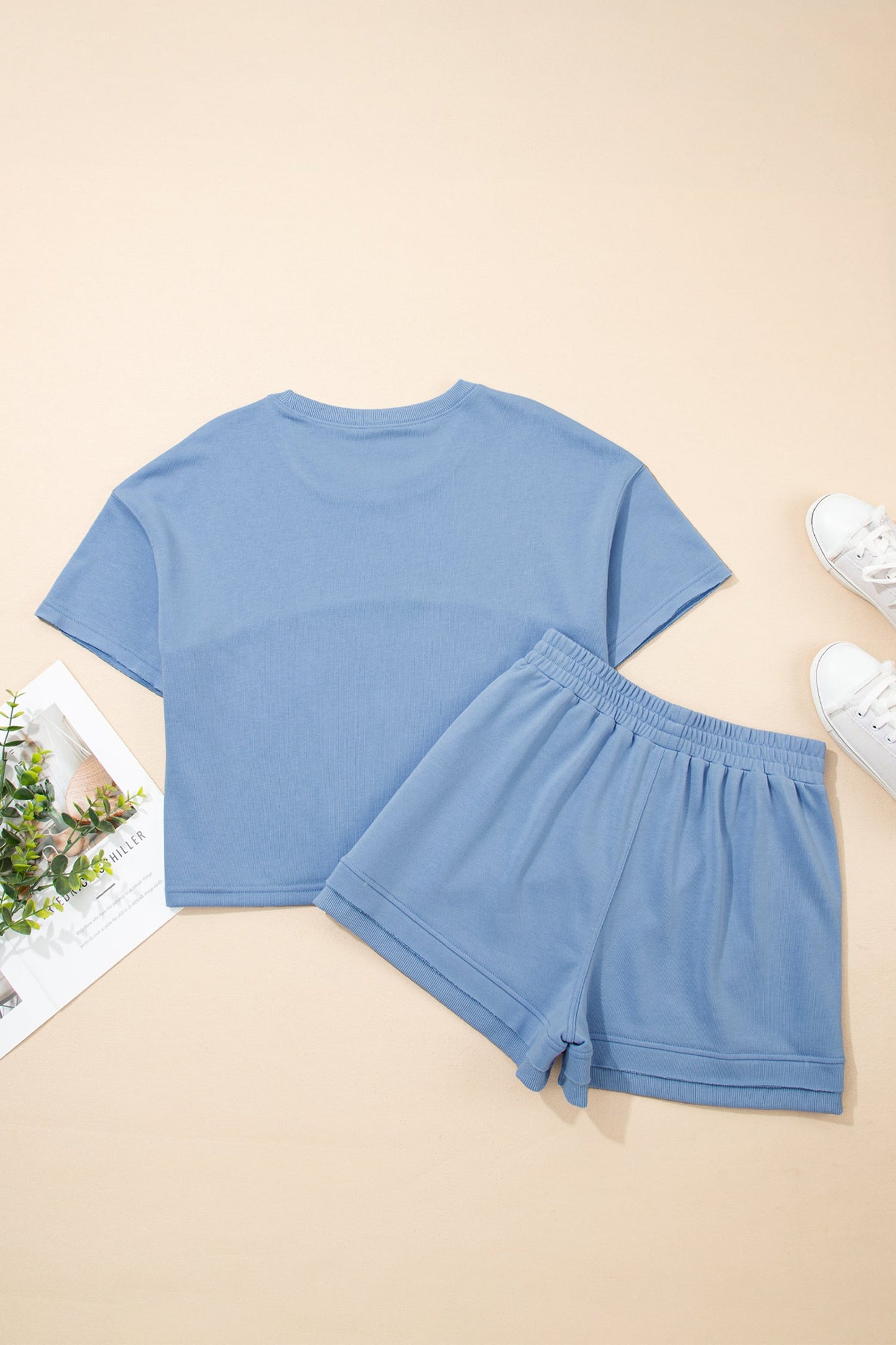 Solid Contrast Textured Patchwork top & Short Set