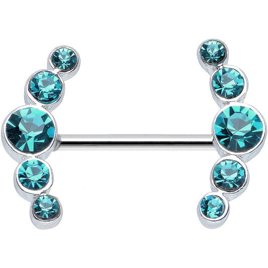 14G 5/8 Aqua Gem Steel Round Quintet Nipple Shield Set