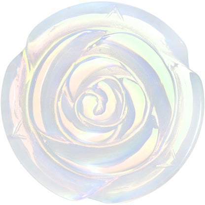38mm Opalite Natural Stone Rose Flower Double Flare Saddle Plug