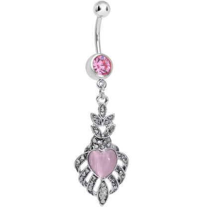 Pink Gem Royal Pink Heart Dangle Belly Ring