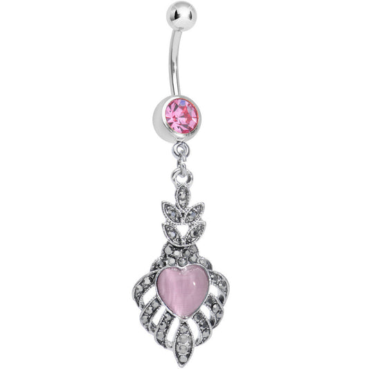 Pink Gem Royal Pink Heart Dangle Belly Ring