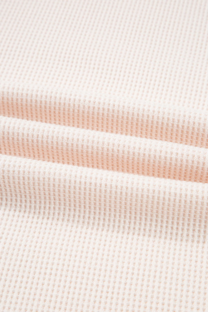 Stripe Waffle Knit Patchwork Raw Edge Henley Top