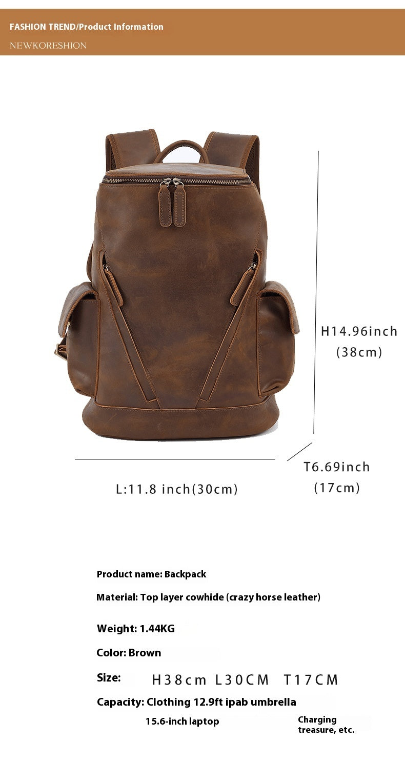 Men's Large Capacity Leather Travel Backpack