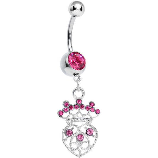 Pink Gem Heart of a Queen Dangle Belly Ring