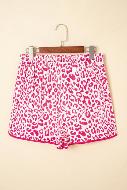 Leopard Lace-Up Contrast Trim Elastic Waistband Casual Shorts