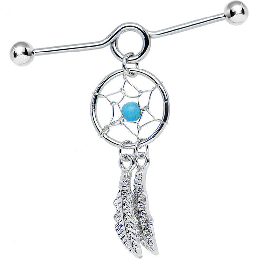 14G Faux Turquoise Southwest Dreamcatcher Dangle Project Bar 38mm