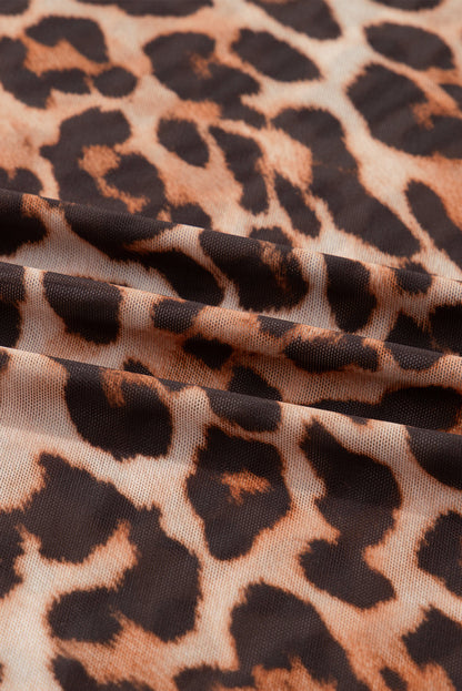 Leopard Mesh Mock Neck Long Sleeve Top