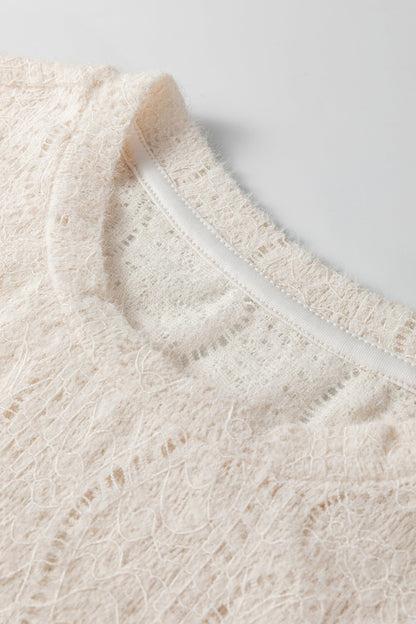 Semi Sheer Lace Long Sleeve Cropped Top