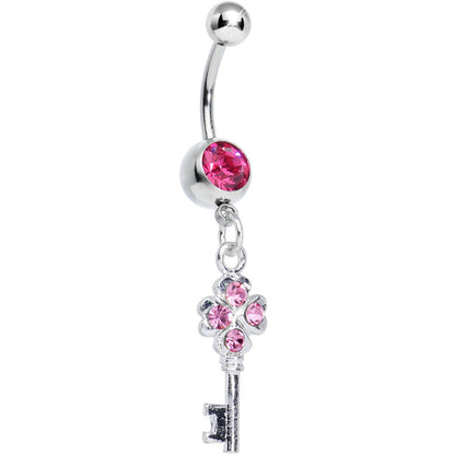 Pink Gem Antique Magic Heart Key Dangle Belly Ring