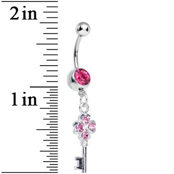 Pink Gem Antique Magic Heart Key Dangle Belly Ring